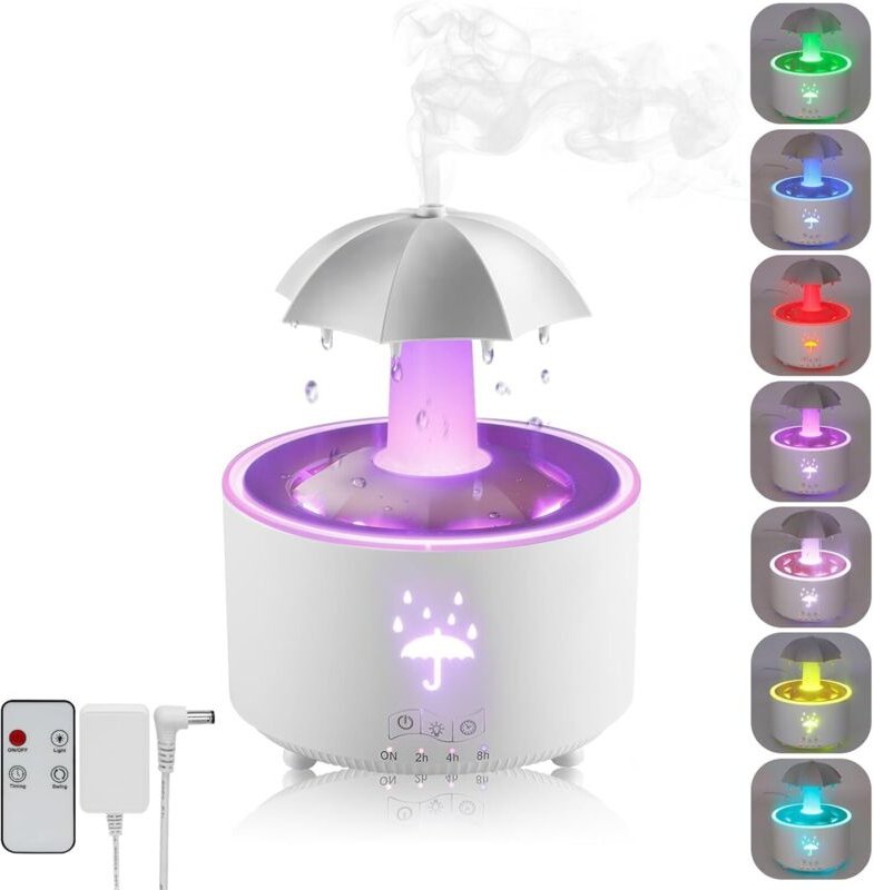 Luftbefeuchter, drehbarer Schirm-Luftbefeuchter, 7-farbiger LED-Aroma-Diffusor, 300 ml Fassungsvermögen, mit Fernbedienu...
