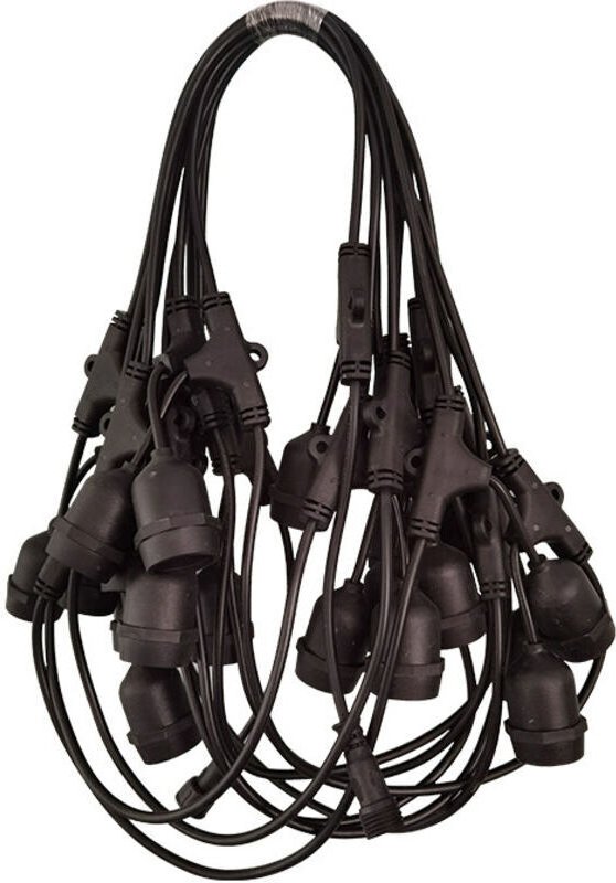 Schwarze Lichterkette für den Außenbereich mit 20 E27-Fassungen, rundem Kabel, Verlängerungskabel, Verbindungskabel, Län...