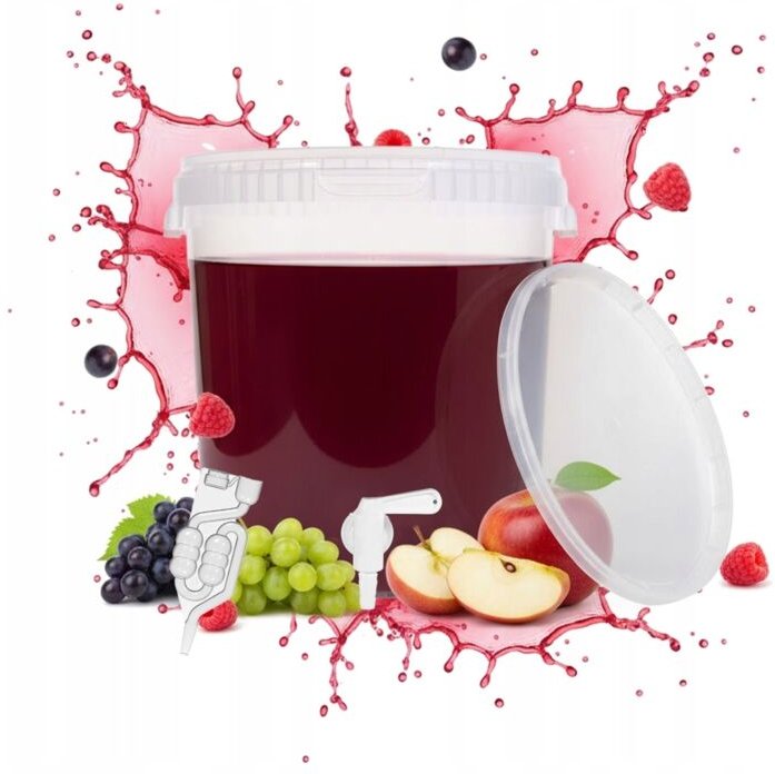 Gärbehälter 33L, durchsichtiger Eimer mit Zapfhahn und Schlauch für Wein und Bier