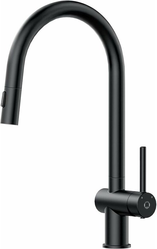 Wasserhahn Küche Schwarz mit 2 Strahlarten, Hochdruck Küchenarmatur mit Brause Ausziehbar, Spültischarmatur Küche 360°, ...