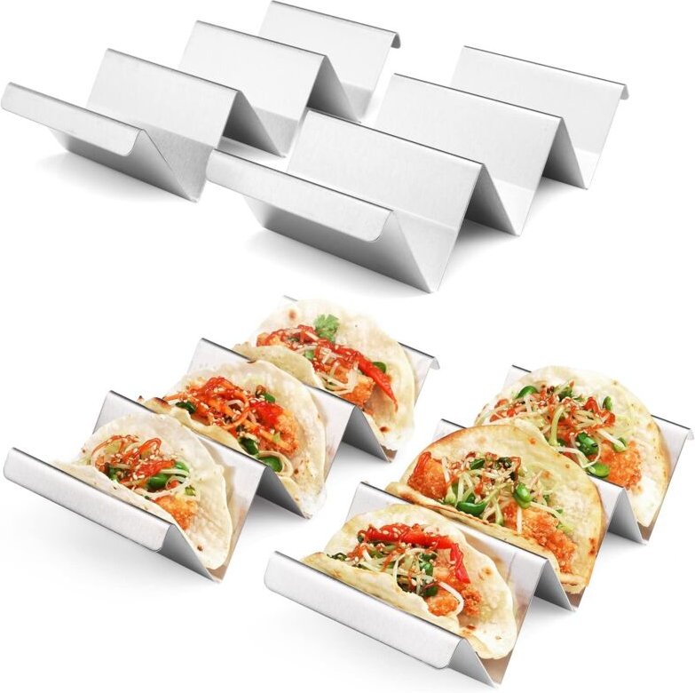 Set mit 2 Taco-Haltern - Taco-Halter in Tablettform aus Edelstahl, ofen-, backofen-, spülmaschinen- und grillfest.