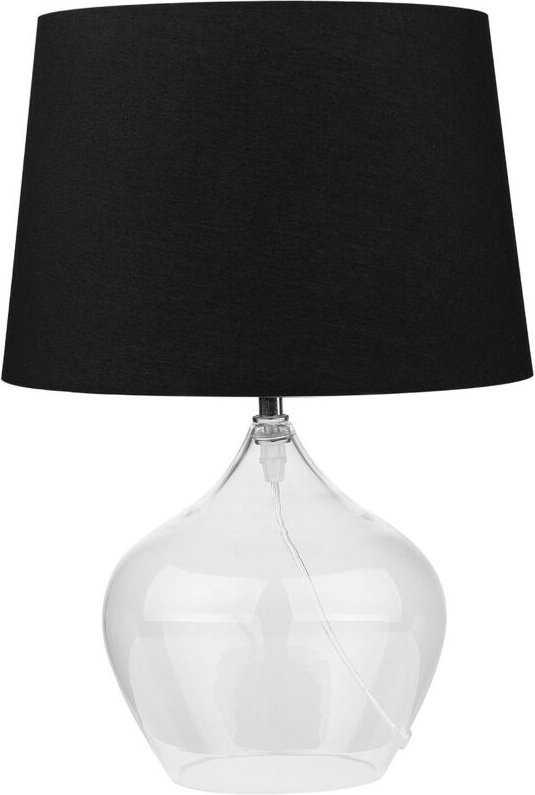 Tischlampe Transparent Glas 45 cm runder Stoffschirm Schwarz Vasenform Kabel mit Schalter Minimalistisches Design