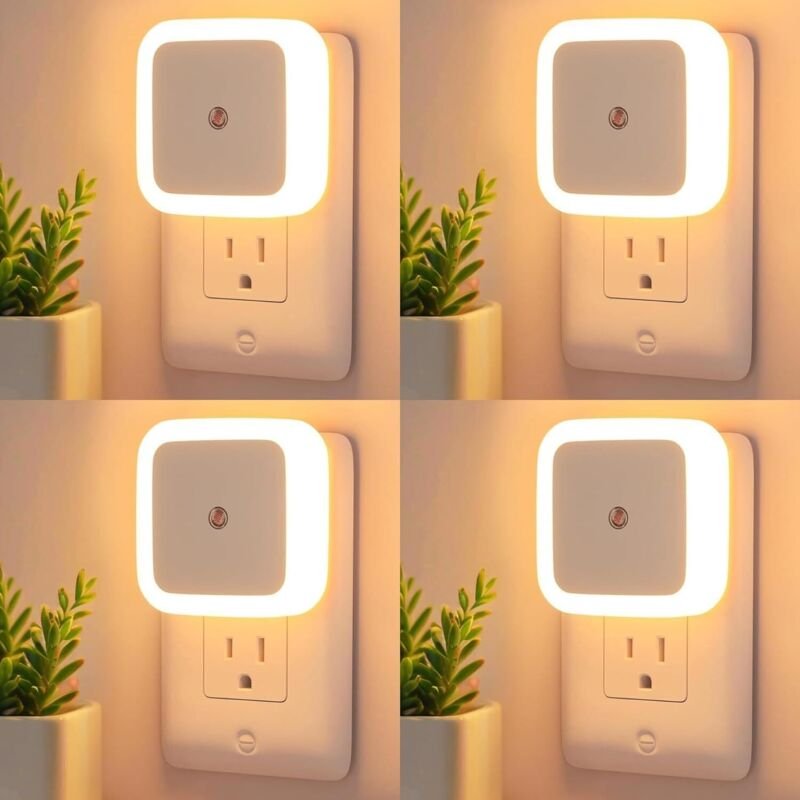 Wandmontierte Nachtlichter – 4er-Pack LED-Nachtlichter mit Dämmerungssensor, sanftes weißes Licht, automatische Ein-/Aus...
