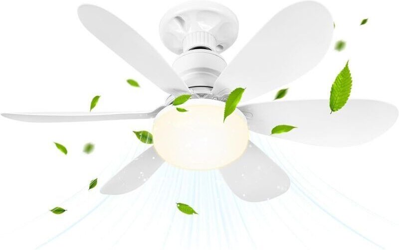 Deckenventilator mit Licht und Fernbedienung, 52 cm, 40 W, kleiner dimmbarer LED-Ventilator mit E27-Fassung, Kronleuchte...