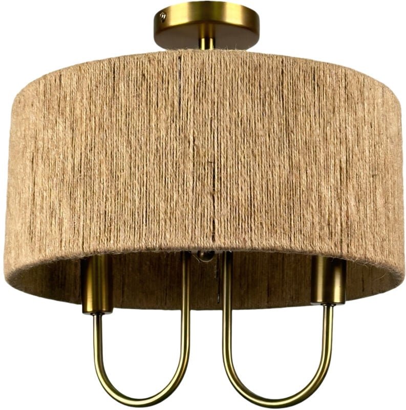 Relaxdays Deckenlampe, Papierseil, Metall, 2-flammig, HxD: 35x35 cm, E14, Boho Lampe, Schlaf- & Wohnzimmer, natur/bronze