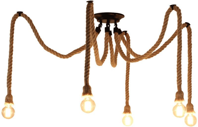 Industrie Vintage Kronleuchter Hanfseil DIY Pendelleuchte Höhenverstellbar Hängeleuchte 5 Flamme Deckenlampe