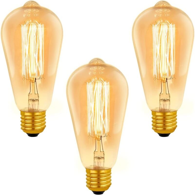 E27 Vintage-Glühbirne, ST64, dimmbar, 40 W, Warmweiß 2200 K, 400 lm, AC 220 V, Retro-Glühlampe, E27-Glühfaden-Vintage-La...