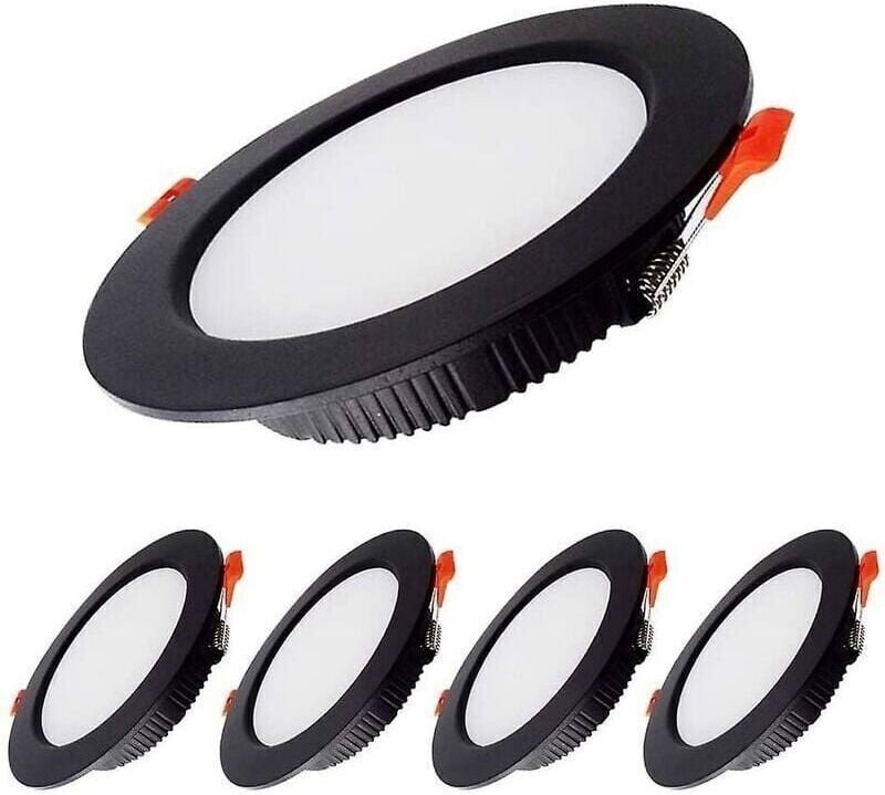 7-W-LED-Einbaustrahler, dimmbar, Schwarz, extraflach, 230 V, 5er-Pack, 700 lm (entspricht 70-W-Glühlampe), Schutzart IP4...