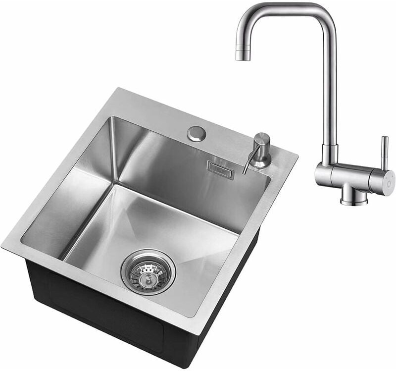 Cecipa - Spülbecken 1 Becken 40 x 45 cm + klappbare Küchenarmatur Einbau- oder Aufsatzmontage ab 40cm Unterschrank, mit ...