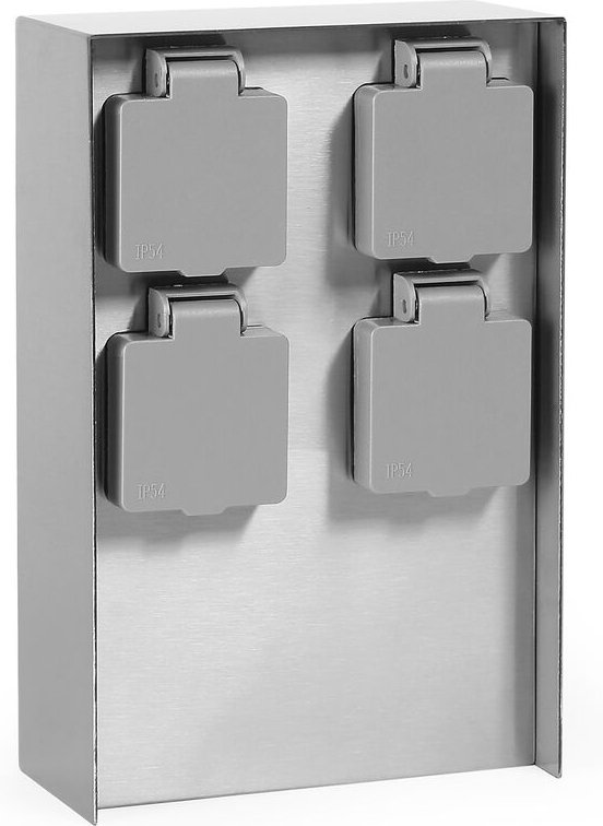 Gartensteckdose 4-fach aus Edelstahl, eckige Steckdosensäule mit IP44 für Außenbereiche