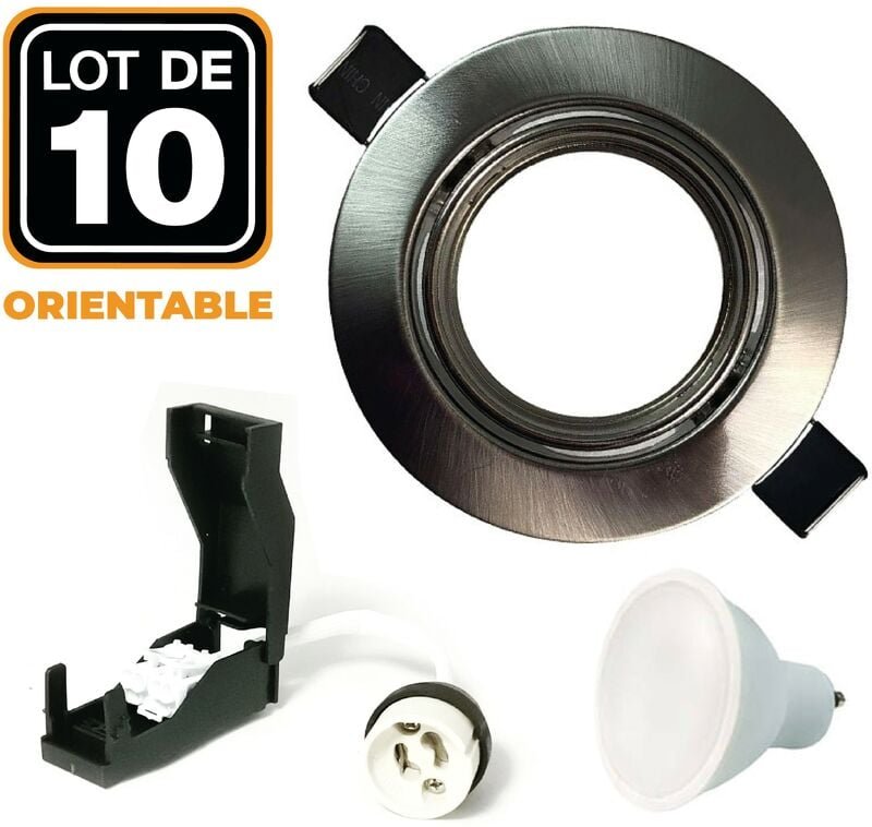 Europalamp - 10 Einbaustrahler schwenkbar Alu gebürstet GU10 led 5W eqv. 40W Neutralweiß 4500K