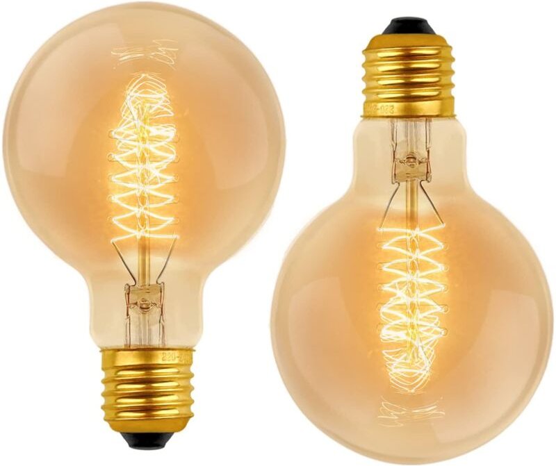 G80 dimmbar, 40 W, Warmweiß 2700 K, AC 220 V, Retro-Glühbirne, dekorative Glühbirne, E27, Spiral-Wolfram-Glühlampe (2er-...