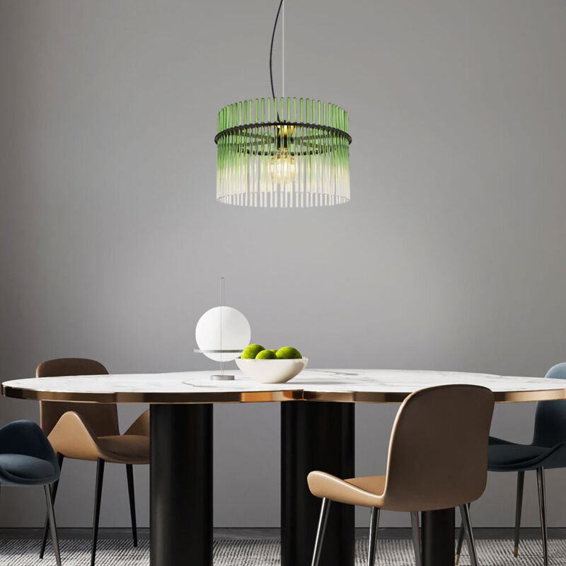 Pendellampe Glas grün klar Esstischleuchte Hängelampe Wohnzimmerleuchte, Metall schwarz, E27 Fassung, DxH 40x150 cm