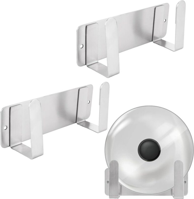 3er-Pack Topfdeckelregale zur Wandmontage für Schranktüren, selbstklebend, platzsparende Wandaufbewahrung, silberfarben