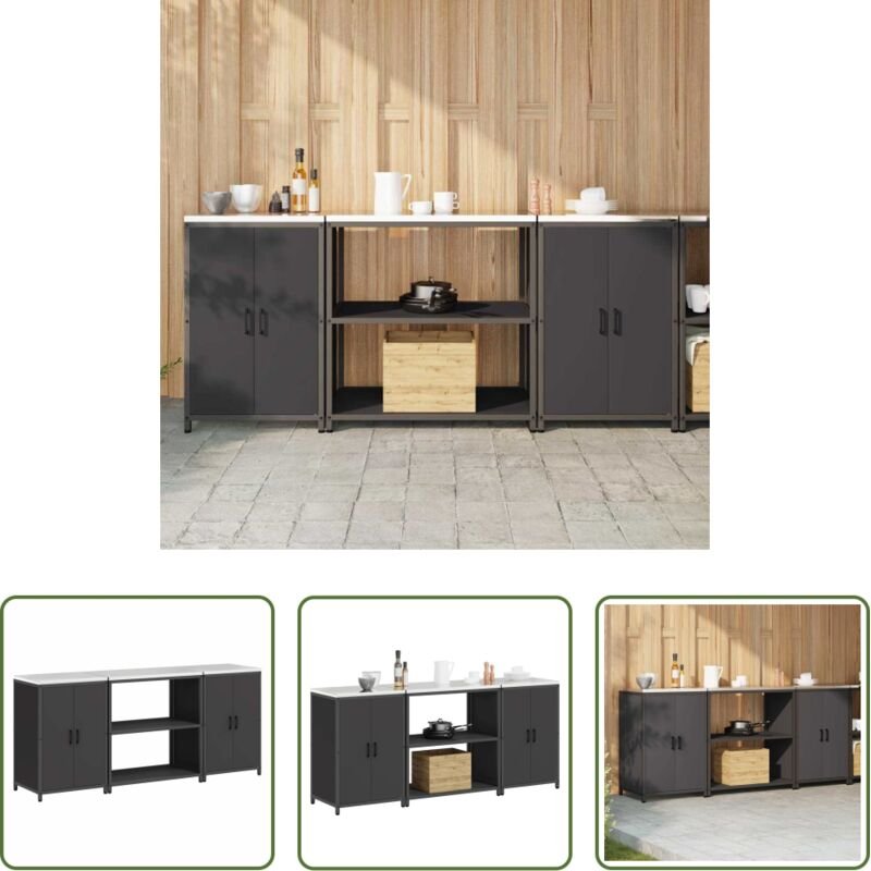 vidaXL Stahlregal - Aufbewahrungsset für die Küche mit Regal mit Tür 3 pcs Schwarz