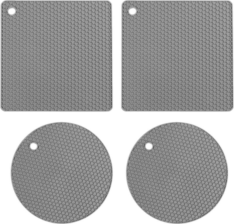 Set mit 4 Silikon-Untersetzern, rutschfest und hitzebeständig, wabenförmige Silikonmatten für heiße Töpfe und Pfannen (2...