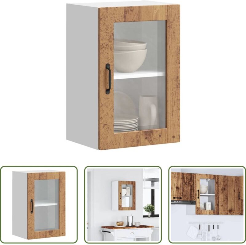 Küchenmöbel - Küchen-Hängeschrank mit Glastür Porto Altholz-Optik