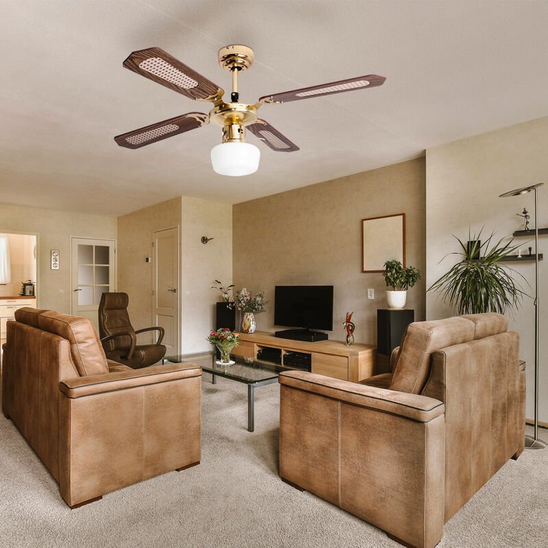 Deckenventilator Deckenlampe mit Ventilator Esszimmer Raumkühler Lüfter mit Glasschirm, Vor-Rücklauf, Metall mdf, 1x E27...