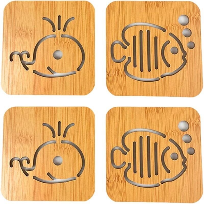 4er-Set Untersetzer, hübsche Holzuntersetzer, abwaschbare, isolierende Untersetzer, für Zuhause, Café, Couchtisch
