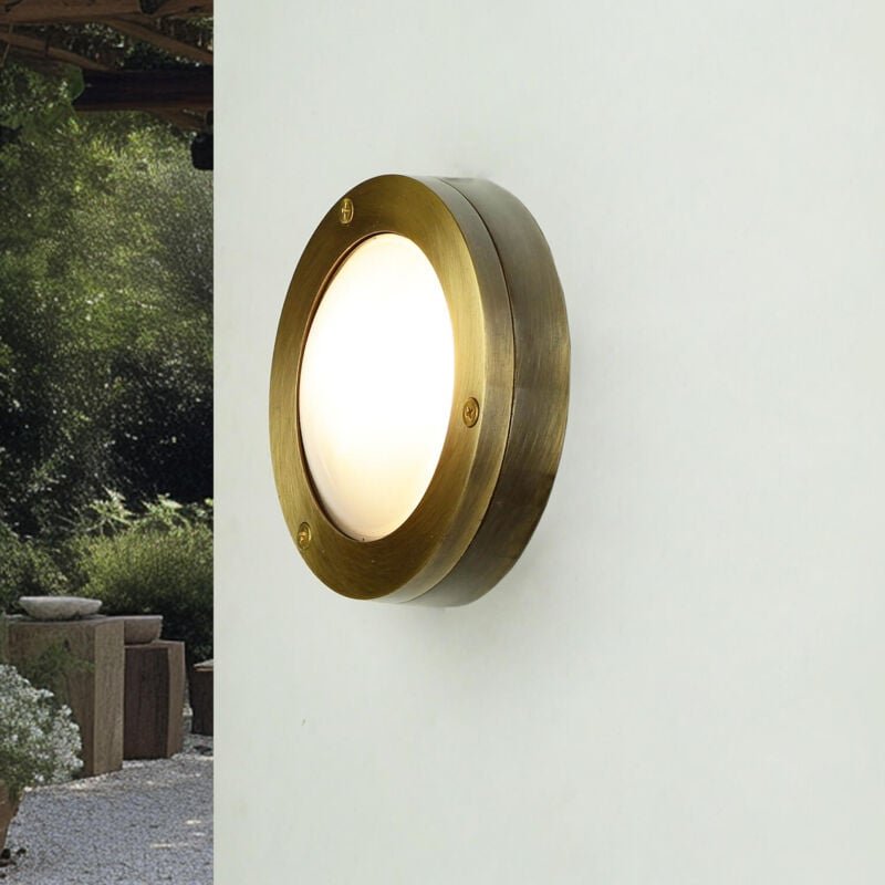 Licht-erlebnisse - Außenwandleuchte Hof Terrasse IP64 GX53 ø 14 cm Glas Echt-Messing Wandlampe