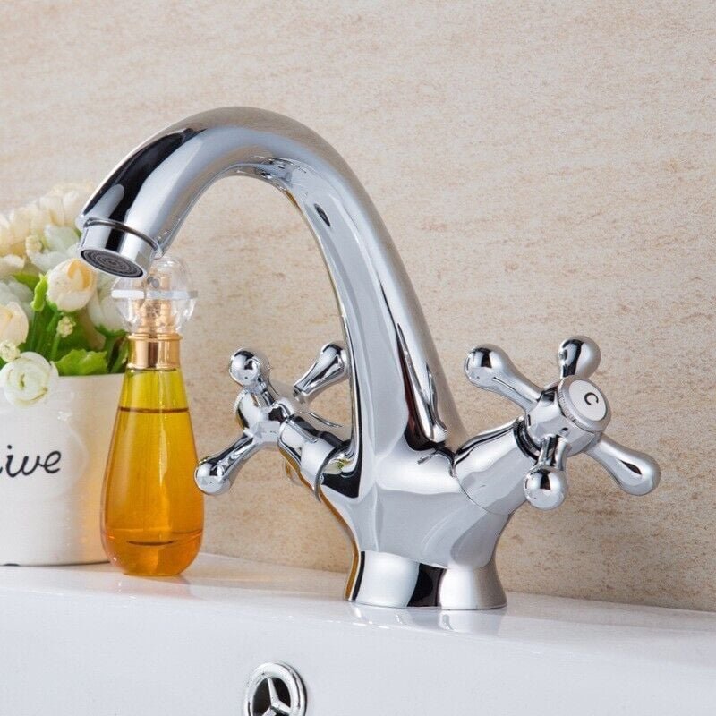 Traditionelle viktorianische Vintage-Einteil-Mischbatterie, furniert, mit Doppelkreuzgriff