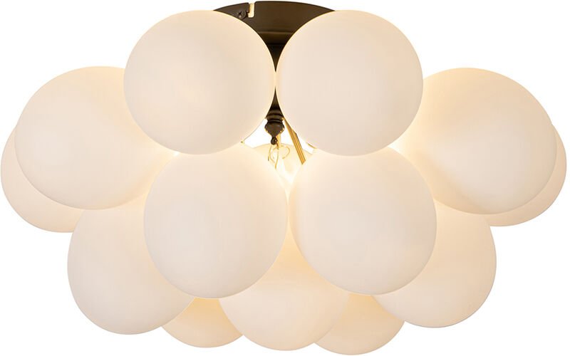Art-Deco-Deckenleuchte schwarz mit Opalglas 4-flammig – Uvas
