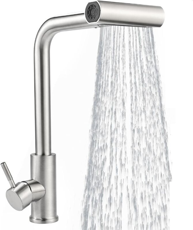 Küchenarmatur mit ausziehbarer Brause, 360° drehbarer Küchenmischer, gebürstete Oberfläche, 4 Wassermengeneinstellungen