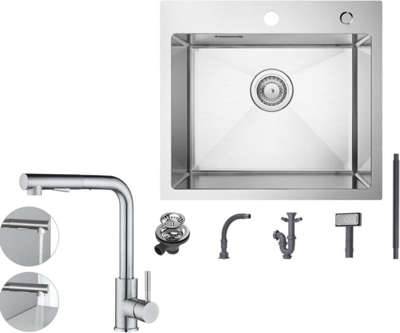 Cecipa Max - Spülbecken mit 1 Becken 50×45CM Edelstahlspüle Gebürstete + Küchenarmatur mit 2 Strahlarten Gebürstete ausz...
