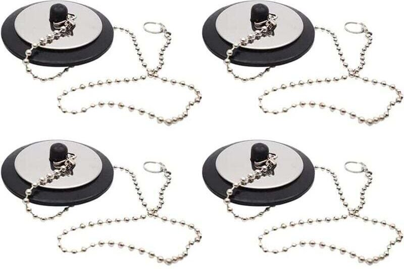 Abflussstopfen mit Kette, Gummi-Ablaufabdeckung, Badezimmer-Waschbeckenzubehör mit Kette, 4 Gummi-Ablaufstopfen mit Kett...