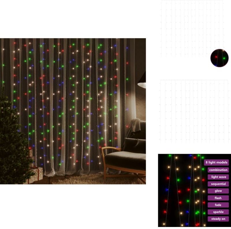 LED-Lichtervorhang 3x3 m 300 led Bunt 8 Funktionen - LED-Vorhang - Lichterketten - Weihnachtsdeko - Outdoor-Beleuchtung ...