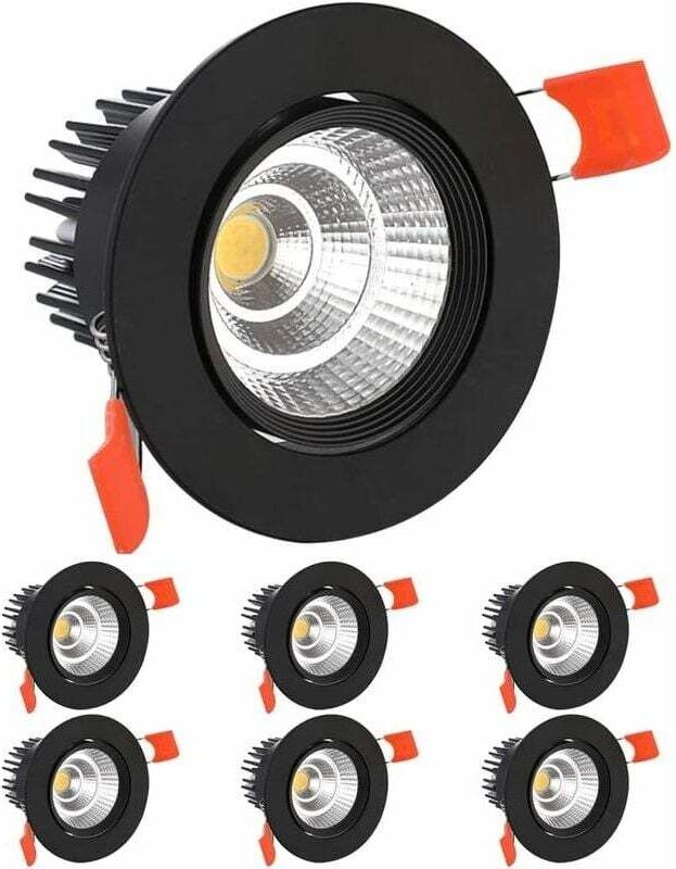 6er-Pack LED-Einbaustrahler, COB-Einbau-Deckenleuchte, AC 220–240 V, Kaltweiß 6000 K, Verstellbarer Winkel 30°, IP44, Au...
