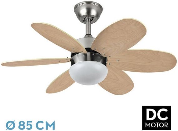 Fabrilamp - Ventilator dc 6 Flügel, Farbe weiß und Buche, 41x85 cm, Fernbedienung, Timer, ideal zum Kühlen von Räumen un...