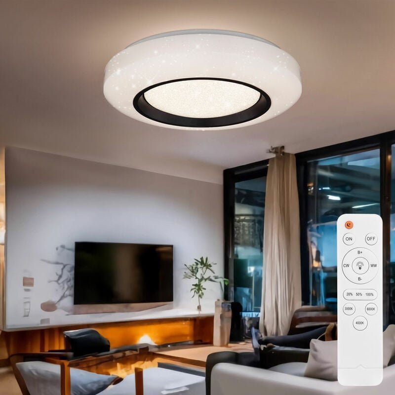 Globo - Deckenleuchte Deckenlampe Innenleuchte Acryl Metall weiß opal schwarz dimmbar mit Fernbedienung, Sparkle Dekor, ...