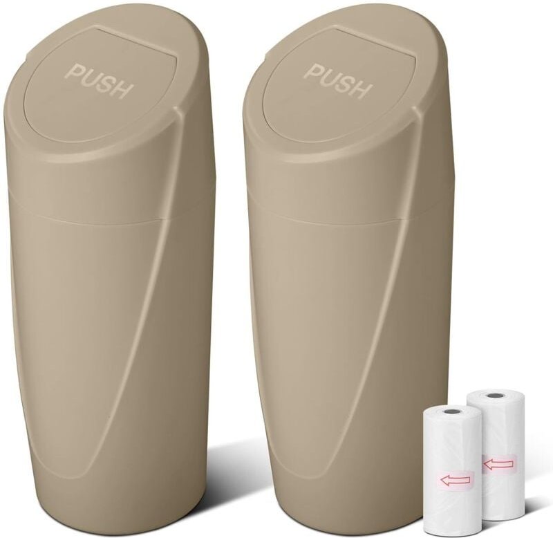 Auto-Mülleimer mit Deckel – 2er-Set Auto-Mülleimer mit Becherhalter – Mini-Mülleimer in Beige, auslaufsicher, inklusive ...