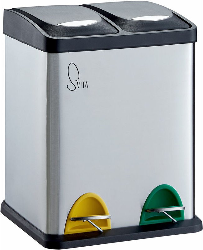 Thumbnail - TC2X8 Mülleimer 16 Liter 2x8L doppelt Kücheneimer Treteimer Silber - Svita