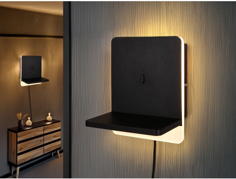 2er Set led Wandleuchten Schwarz mit Stecker, Schalter & Ladefunktion, Höhe 20cm