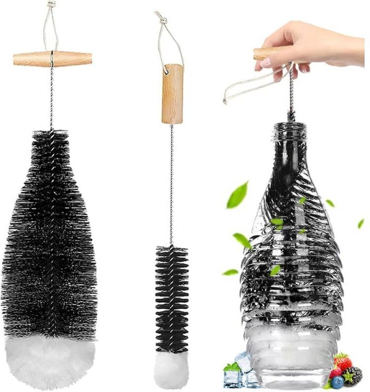 Goupillon Bouteille, 2 Pcs Brosse de Nettoyage, Brosse Bouteille Nettoyage Avancé, Brosse de Nettoyage Bouteilles à Bull...