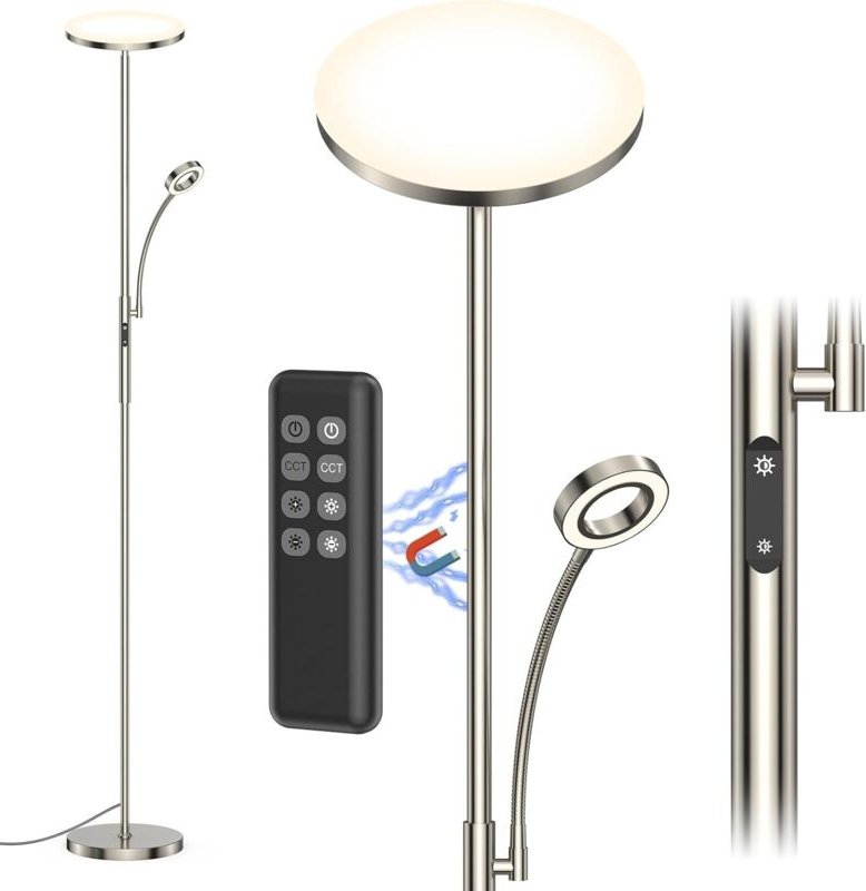 Amdelne LED Stehlampen 175cm 30W Stehleuchte mit 5W Leselampe Fernbedienung Metall Sofalampe Standleuchte für Wohnzimmer...
