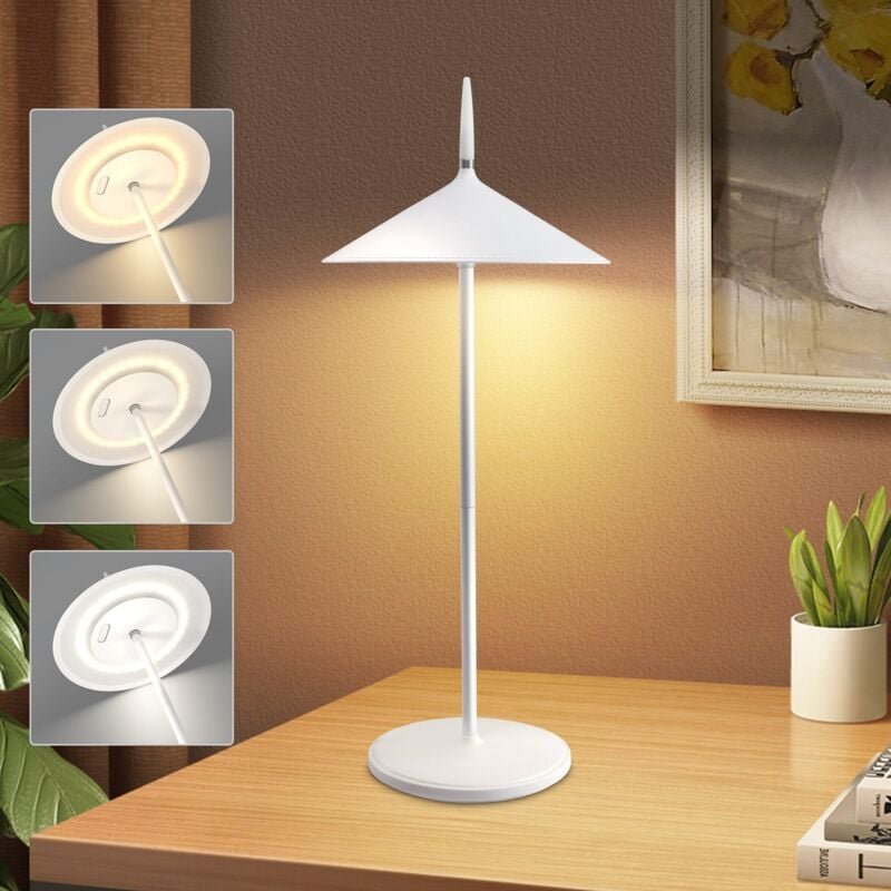 Tischlampe Akku Nachttischlampe Kabellos - Led Tischleuchte 1800mhA Aufladbar Touch Dimmbar Modern Weiß Aussentischleuch...