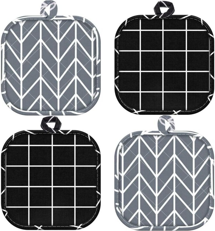 Set mit 4 dicken, waschbaren Topflappen aus Baumwolle, 17 x 17 cm, zum Kochen und Hantieren mit Töpfen und Pfannen