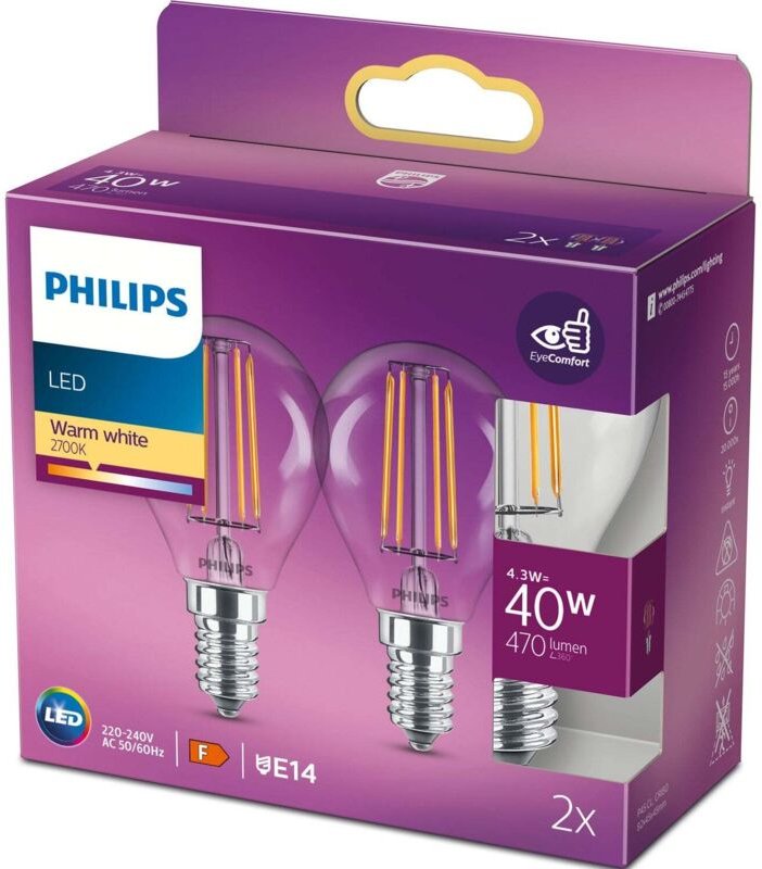 2er pack led e14 globe 43w 40w klar 470lm