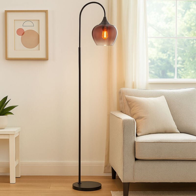 Thumbnail - Globo Lighting - led Stehleuchte Beistellleuchte Standlampe Glas kupfer schwarz gebogen, 1x E27 Filament led warmweiß, H...