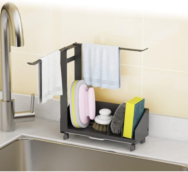 Devenirriche - 26 x 21 x 8,5 cm Schwammhalter für die Spüle, Schwammhalter mit Saugnapf, Spülbeckenaufbewahrung mit Hand...