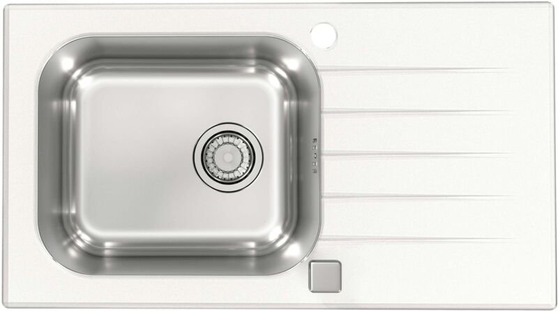 Altone - Spüle 78x44 cm, mit Ablaufsystembedienung, Glas weiß/Edelstahl 1130527 - Alveus