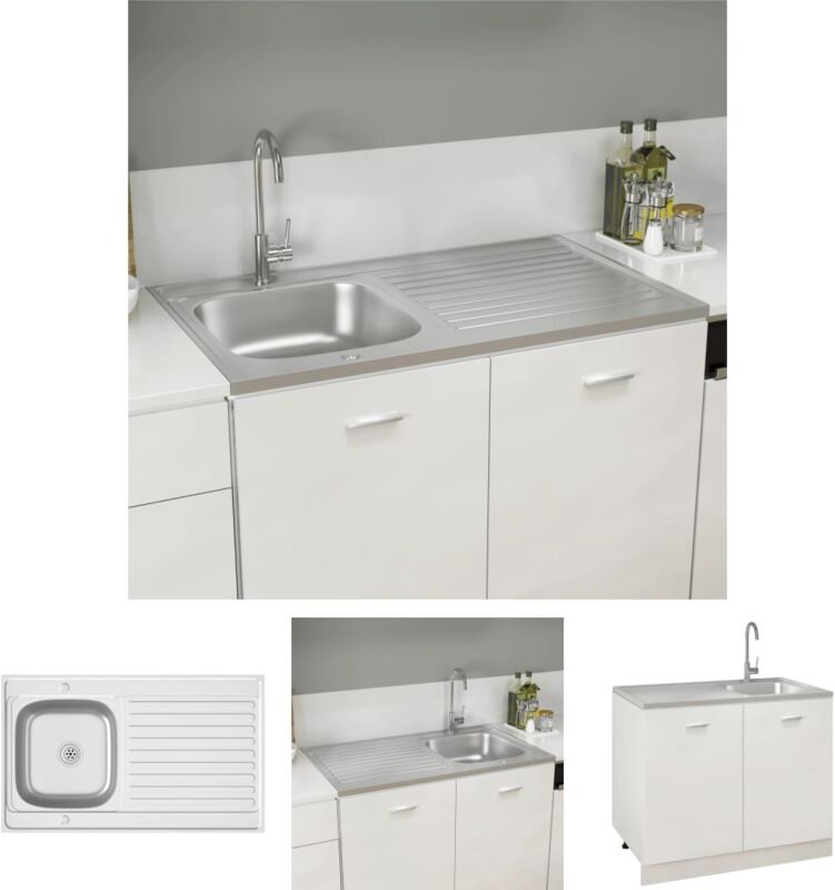 The Living Store Spüle mit Abtropffläche Set Silbern 1000x600x155 mm Edelstahl - Küchenspülen & Spülbecken