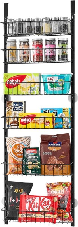 Mophorn - Vorratsschrank Speisekammer-Organizer zur Türmontage, 6-stufige Gewürzregale aus Stahl, anpassbare Hängeregale...