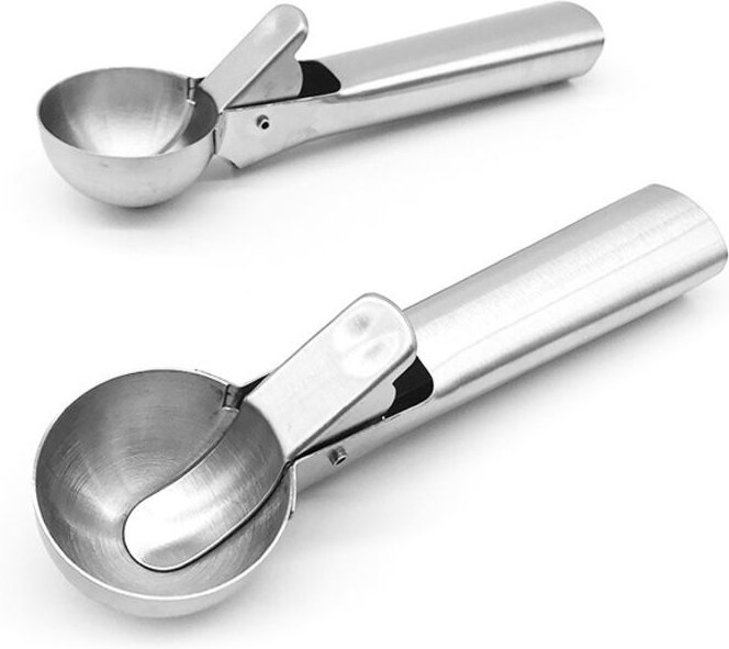 2 Stück Eiskugelportionierer aus Edelstahl, Eiskugelportionierer mit praktischem Auslöser, Fruchtlöffel, Wassermelonenlö...