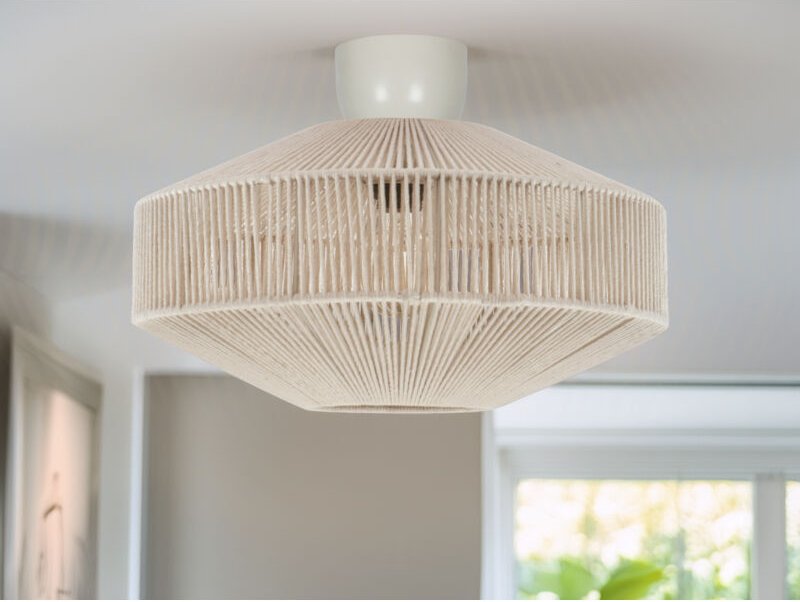 Boho Deckenleuchte SVEA Lampenschirm aus Baumwolle Beige, Ø 46cm