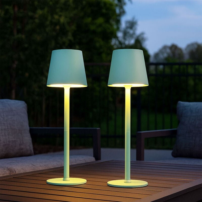 Tischlampe Tischleuchte Außenlampe Gartenleuchte Terrassenlampe, Metall Kunststoff blassgrün opal, Touchdimmer, led 3W 1...