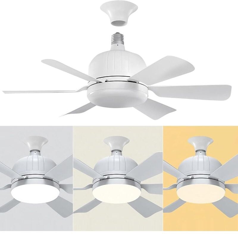 Deckenventilator mit Licht und Fernbedienung, LED 3 Farben 3000K-6000K dimmbar, E27 Fassung, weiß, mit 6 Flügeln